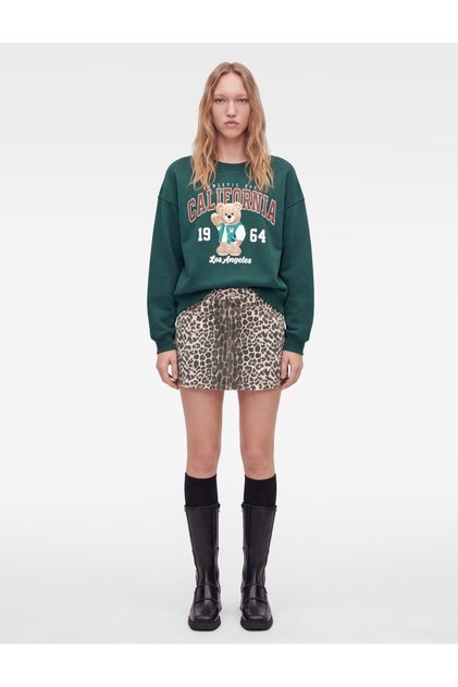 Comfortable Fit, Crew Neck, Long Sleeve, Teddy Bear Printed Sweatshirt