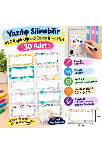 Laminasyonlu Kişiye Özel Öğrenci Dolap İsimlikleri - Sınıf Materyali 30 Adet 6x10 cm