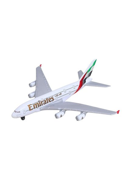 Macheta avion jucarie Emirates A380, metal/plastic, 14 cm,