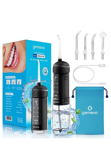 Irigator Bucal Profesional Gemevo® CARE, fara fir, 6 programe, afisaj digital, IPX7, negru