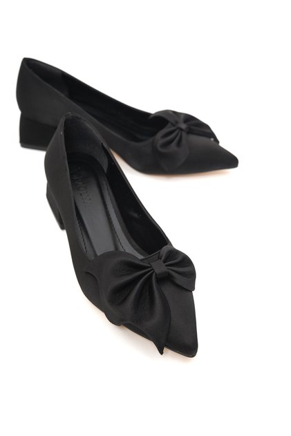 Mila Black Satin with Bow Detail (4 cm) Pointed Toe Heeled Shoes