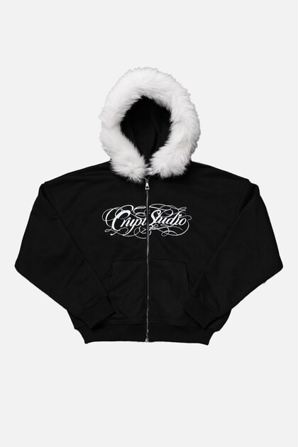 Whiteout Crupt Fur Black Men's Zip-Up Hoodie