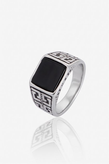Greek Square Marcasite 316L Steel Men's Ring