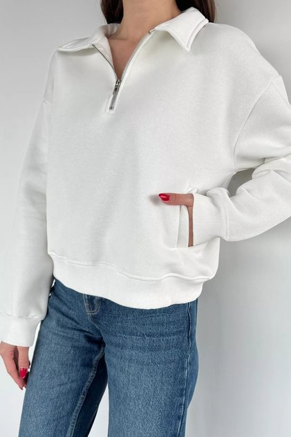 High Collar Half Zipper Embroidered Women's Sweatshirt