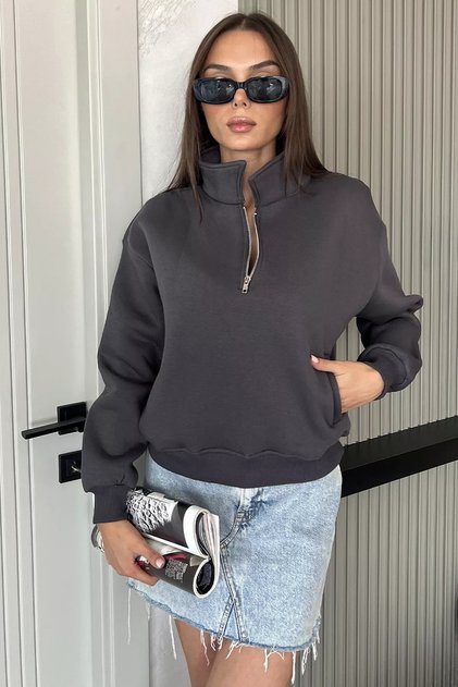 High Collar Half Zipper Embroidered Women's Sweatshirt