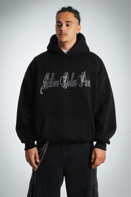 Rhinestones Gümüş Taşlı Million Dolar Pain Oversize Hoodie