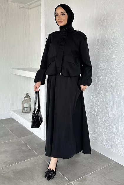 Gülseli Lined Jacket Skirt Hijab Double Set