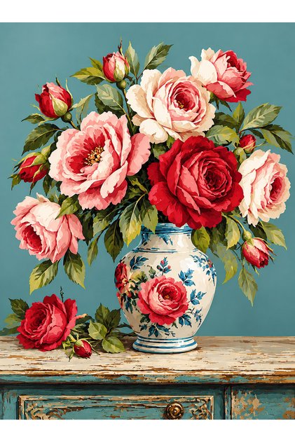 60 cm Goblet Print Vintage Roses Without String