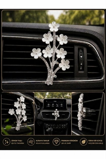 Zircon Stone Flower Bouquet Car Interior Air Conditioning Ornament – Gold Color Luxury Auto Accessory Vent Clip