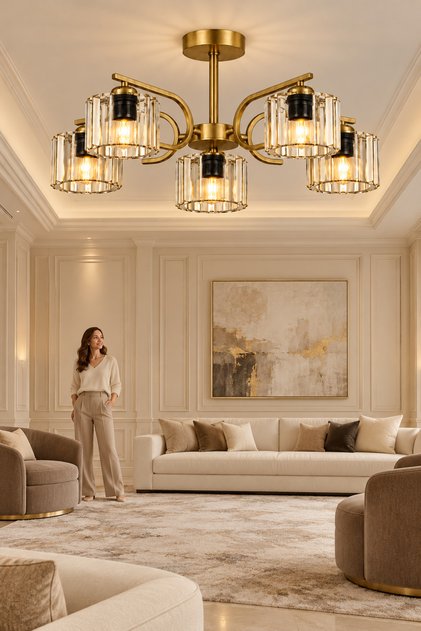Asel 5’li Eskitme Plafonyer Kristal Taşlı Avize Salon Mutfak Yatak Odası