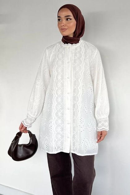 Front Buttoned Scalloped Hijab Shirt Tunic