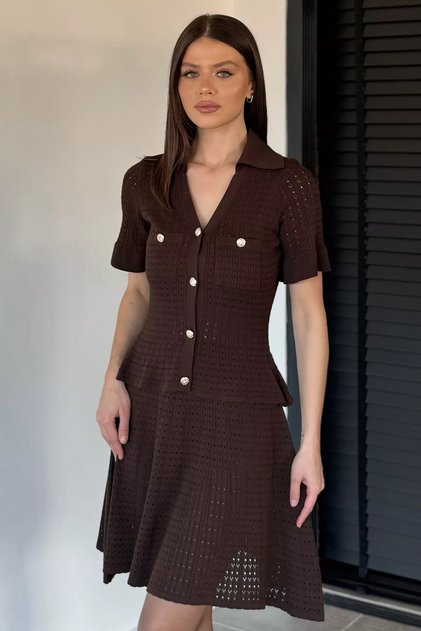Gülseli Women's V-Neck Short Sleeve Knitwear Dress