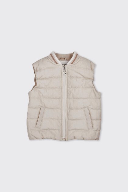 Boy's Zippered Zero Sleeve Micro Beige Vest