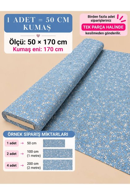 100% Cotton Patterned Poplin Fabric - Floral - (50×170cm)