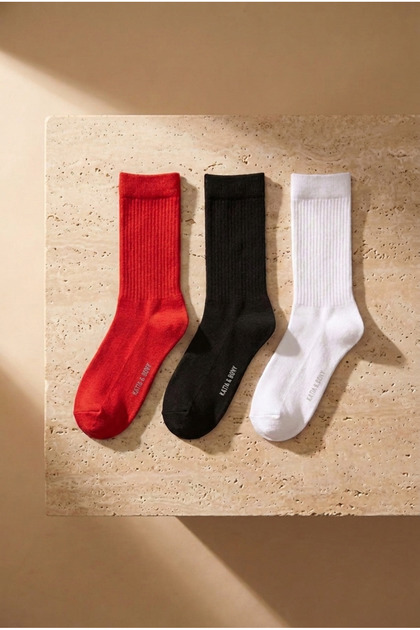 3 Pack Cotton Sports Socks White/Black/Red