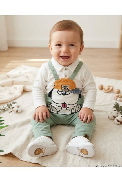 Baby Boy Hat, Bear Embroidery, Gardener Salopet Overalls, 6-9-12-18-24 Months, 2-Piece Stylish Set