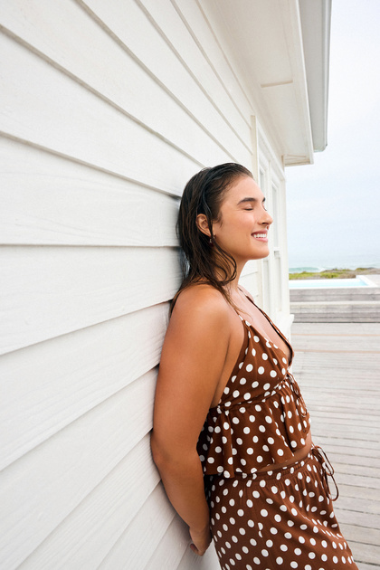 Puantiyeli Dot Fırfırlı Bikini Üstü