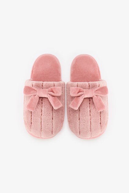 Pink Furry Bowknot Slippers