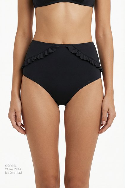 Si̇yah New High Ruffle Yüksek Bel Bikini Altı