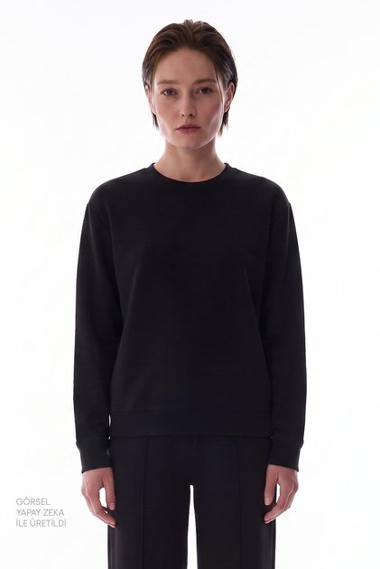 Black Modal Crew Neck Oversize Sweatshirt