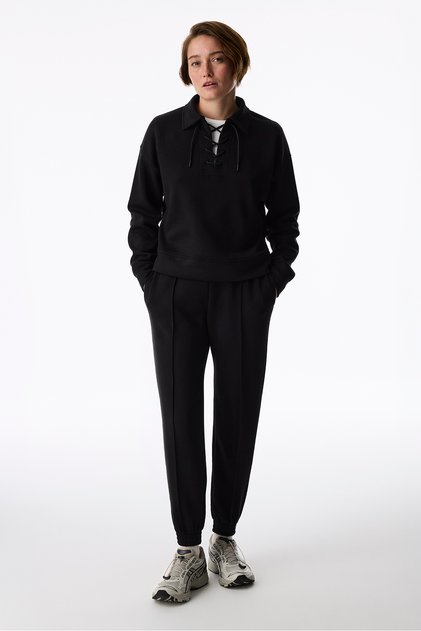 Black Silky Touch Lace-Up Long Sleeve Sweatshirt