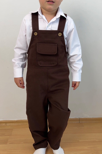 Boys' Cotton Gabardine Brown Dungarees