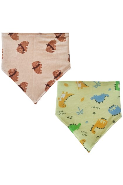 Triangle Scarf Combed Cotton Liquid Proof Drool and Feeding Bib 2 Pieces