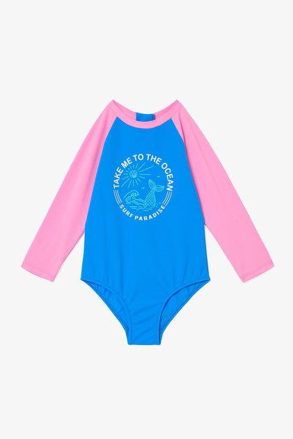 Light Pink Girls Ocean Uv Protection Long Sleeve Swimsuit