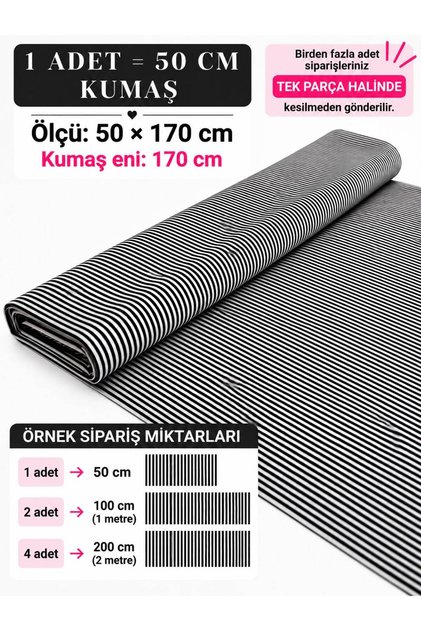 100% Cotton Patterned Poplin Fabric - Striped - (50×170cm)