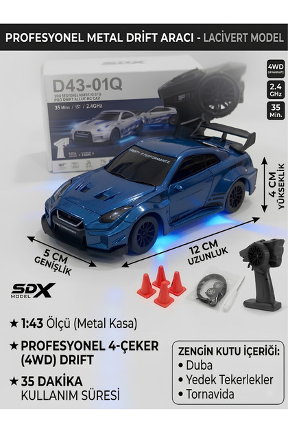 1:43 Ölçek Metal Şarjlı Mini Drift Rc 15 Km Hız 4 Çeker Nissan Gtr Tasarım Profesyonel Uzaktan Kumandalı Drift ve Yarış Arabası