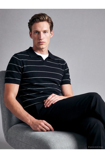 Quality Pieces from Çelebi Store Devrik Roba Collar Striped Men's Knitwear T-Shirt