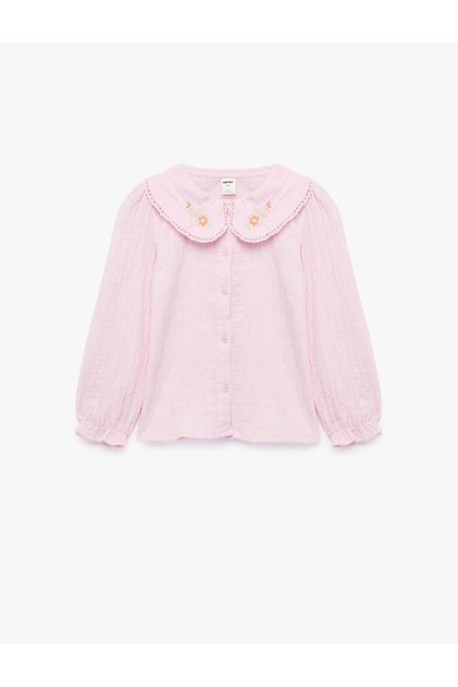 Long-Sleeve Floral-Embroidered Cotton Peter Pan Collar Shirt
