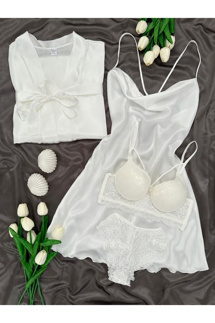 Women's Jasmin Satin Dressing Gown Nightgown Set with Underwear