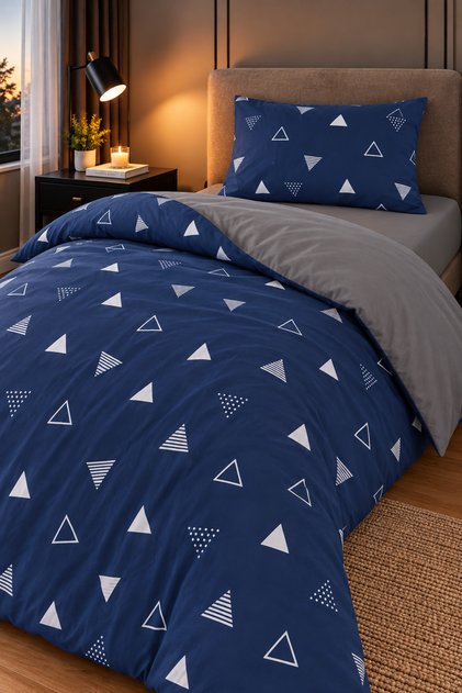 Single-Size Fitted Sheet Duvet Cover Set with Elastic, Cotton Pyramid