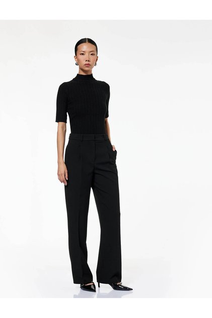 Viscose Blend Straight-Leg Trousers with Pockets
