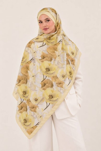 Yellow Soft Shawl for Women, Patterned, Cotton-Like Texture, Draped, Non-Iron, Daily Stylish Shawl