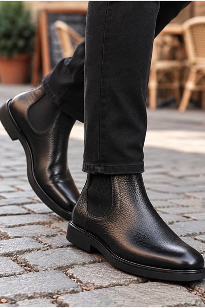 Black Men's Boots 100% Genuine Leather Orthopedic Rubber Sole
