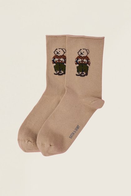 Women's Teddy Patterned Elastic Modal Socks Light Brown