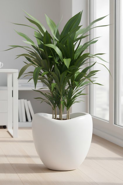 Lale Desen Dekoratif Beyaz Plastik Saksı 25 Lt - Büyük Boy Modern Salon & Bahçe Saksısı