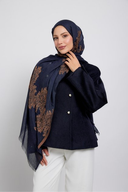 Imported Wool Silk Judge Shawl Navy Blue