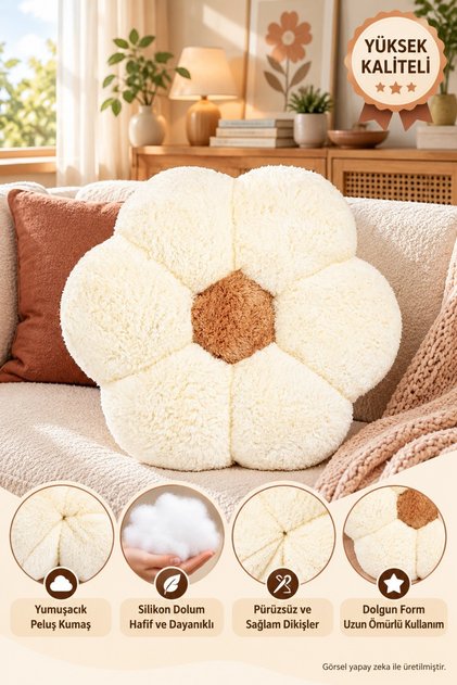 Pernă decorativă din pluș în formă de margaretă, stil modern, 40 cm