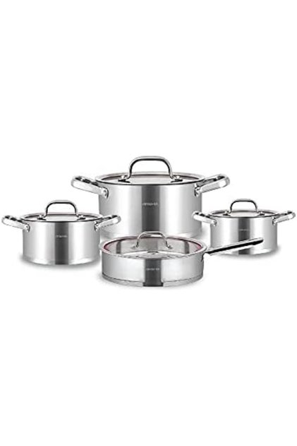 8-Piece Stainless Steel Cookware Set – Induction Ready, Non-Stick, Glass Lids