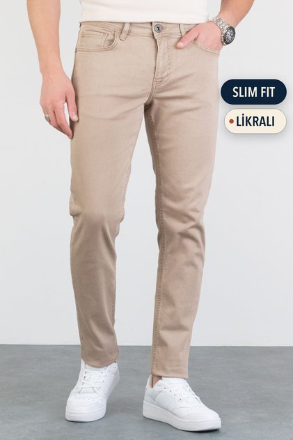 Men's Beige Slim Fit Flexible Lycra Jeans Jeans Hlthe001966