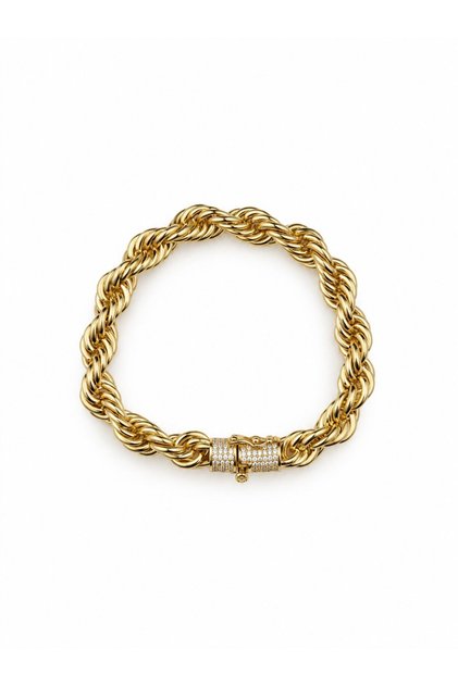 Gold Bracelet with Stone-Set Lock and Intricate Chain Detail