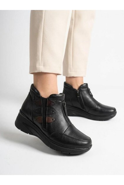 Women's black genuine leather orthopedic non-slip sole warm daily boots