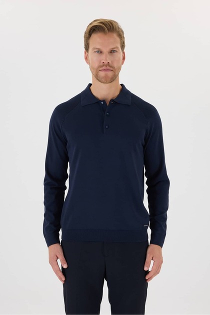 Polo Collar Sweater with Shoulder Detail