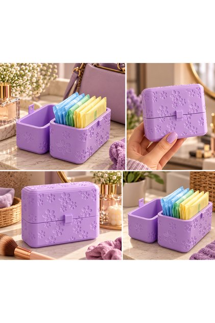 Floral Print Sanitary Pad Storage Box with Lid and Hygiene Product Storage Box - Sanitary Pad Box