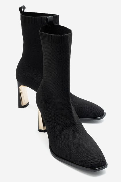 ANGELO Black Knit Women's Heeled Boots