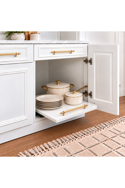 Cabinet Organizer, Cabinet Shelf, Shelf with Telescopic-Track Drawers, Sliding Pot and Plate Organizer for Kitchen Cabinets, Particleboard Shelf 30x50 cm