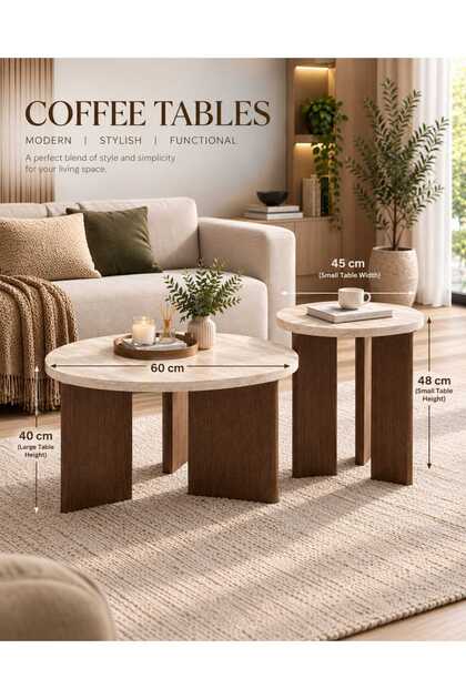 Modern 2-Piece Coffee Table Set, 60 × 40 cm and 45 × 48 cm, Stylish Living Room Side Tables